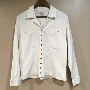 Monterey Bay Linen Blend Button Up Shirt Shacket Womens 12 Cream Coastal Classic